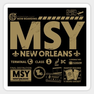 Vintage New Orleans MSY Airport Code Travel Day Retro Travel Tag Gold Sticker